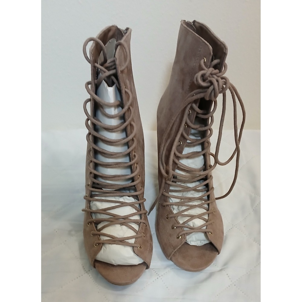 Lace Up Open Toe Heel Booties Ankle Boots Women's Size 9‎ Shoes